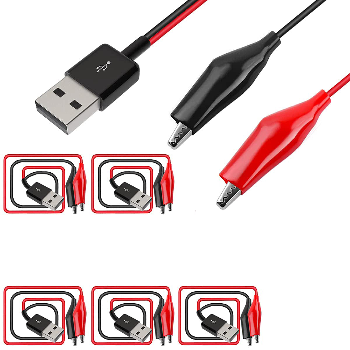 Premium Alligator Clip to USB Cable, 3.5A Copper Test Leads for Circuit & Power Supply Testing