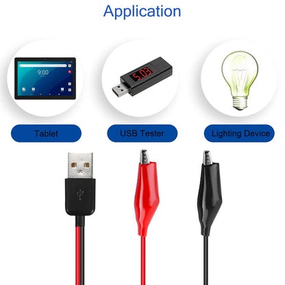 Premium Alligator Clip to USB Cable, 3.5A Copper Test Leads for Circuit & Power Supply Testing