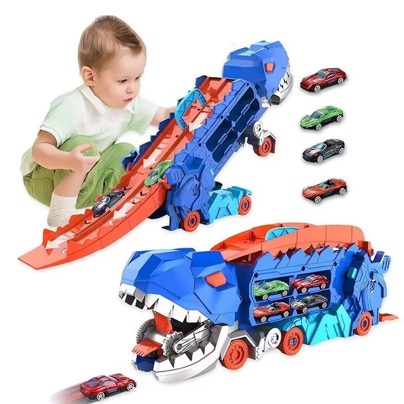 Foldable Dinosaur Truck with Race Track and Transforming T-Rex Toy – Interactive Playset for Kids