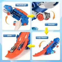Foldable Dinosaur Truck With Race Track And Transforming TRex Toy  Interactive Playset For Kids 3
