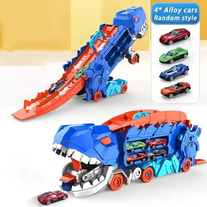 Foldable Dinosaur Truck With Race Track And Transforming TRex Toy  Interactive Playset For Kids 6