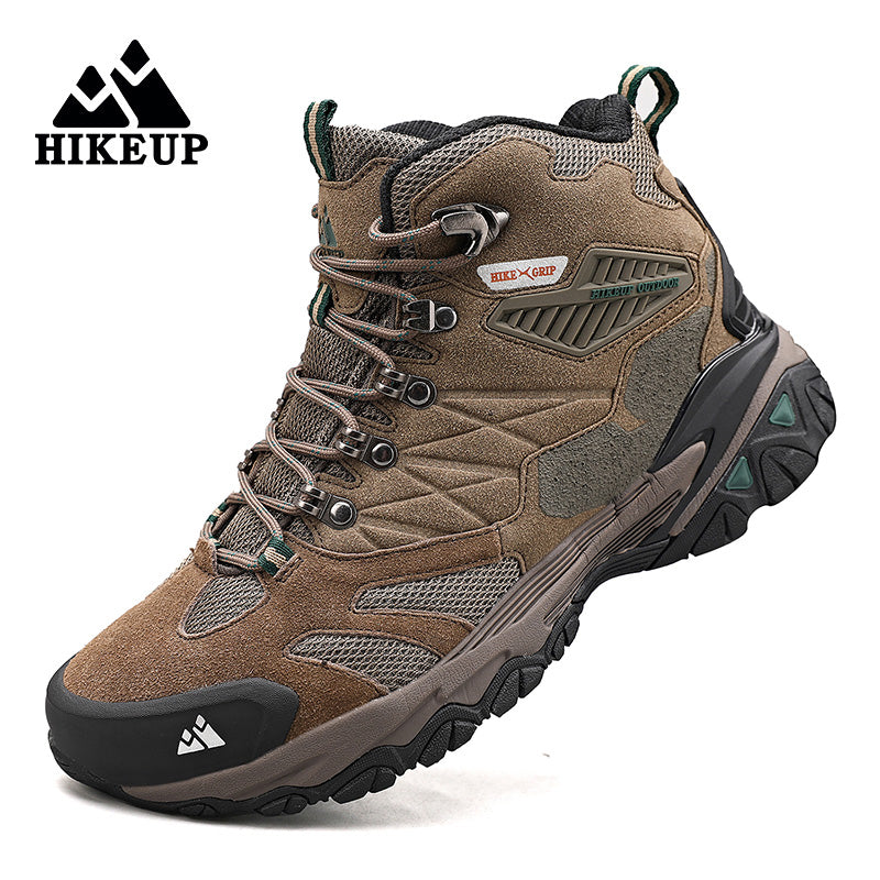 HIKEUP Winter Boot Men Suede High Top Hiking Boots Outdoor Trekking Shoes Rainproof Tactical Combat Military Footwear