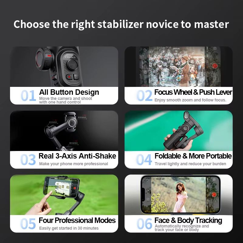 AOCHUAN Smart XE 3Axis Smartphone Gimbal Stabilizer With Fill Light  Face Tracking 1