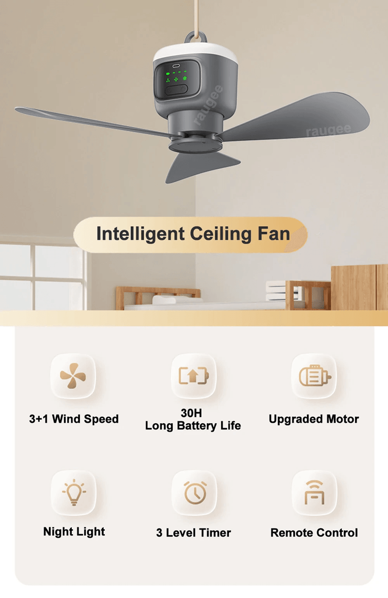 Portable Camping Fan With LED Light And Remote Rechargeable 12000mAh Ceiling Fan 0