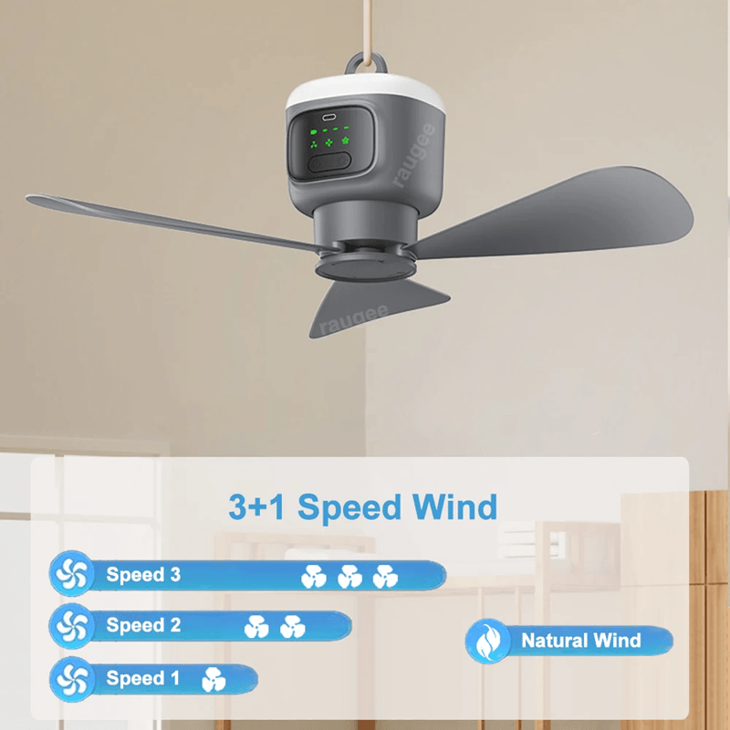 Portable Camping Fan with LED Light and Remote Rechargeable 12000mAh Ceiling Fan