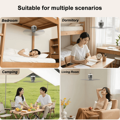Portable Camping Fan With LED Light And Remote Rechargeable 12000mAh Ceiling Fan 5