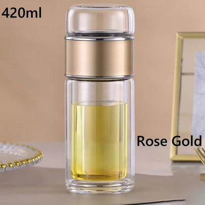 High Borosilicate Glass Tea Infuser Water Bottle With Double Layer Tumbler  420ML 7