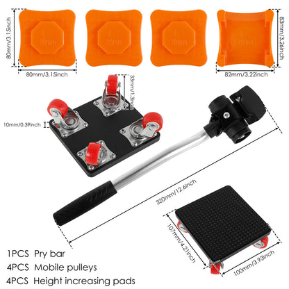 600KG Heavy Duty Furniture Lifter Mover, Labor-Saving Slider Roller Dolly for Easy Transpor