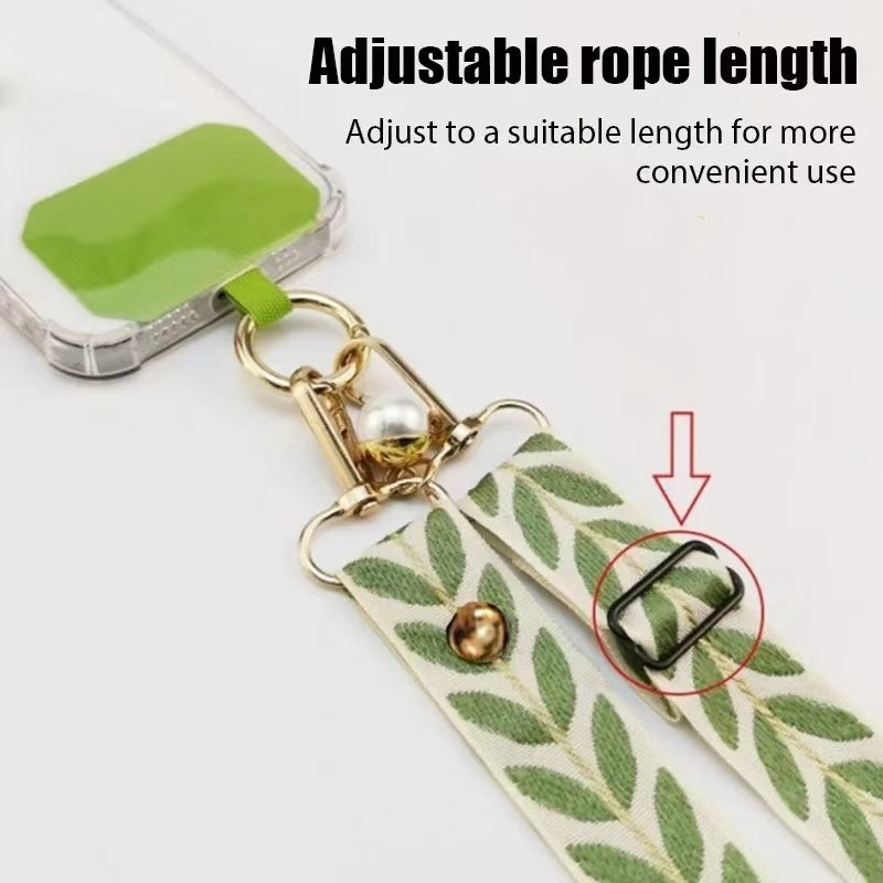 Mobile Phone Lanyard Crossbody Card Neck Cord Clip, Adjustable Long Rope with Pearl Hanging Charm, Anti-lost Strap