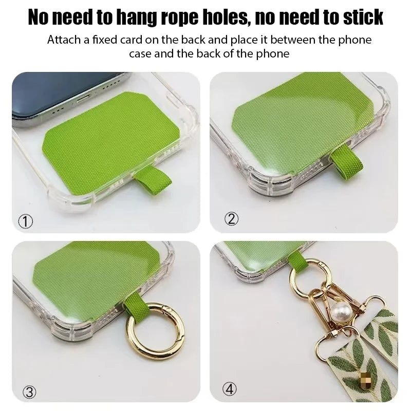 Mobile Phone Lanyard Crossbody Card Neck Cord Clip, Adjustable Long Rope with Pearl Hanging Charm, Anti-lost Strap