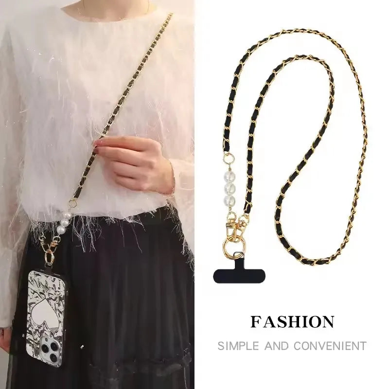 Womens Color Long Crossbody Phone Lanyard Pearl Pickup Chain Long Neck Shoulder Strap Universal Ant 4