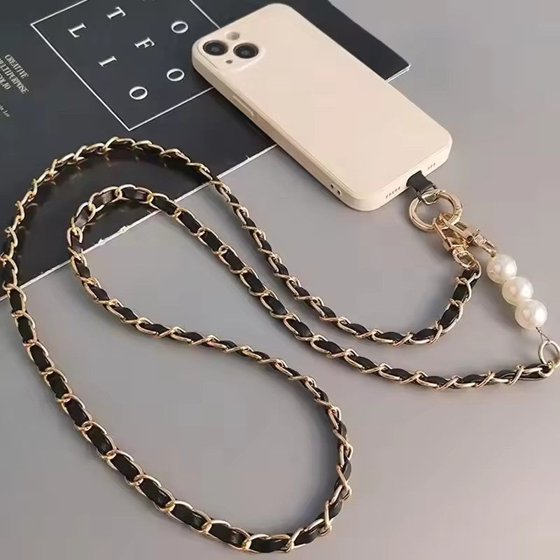 Womens Color Long Crossbody Phone Lanyard, Pearl Pickup Chain, Long Neck Shoulder Strap Universal Anti Loss Phone Case