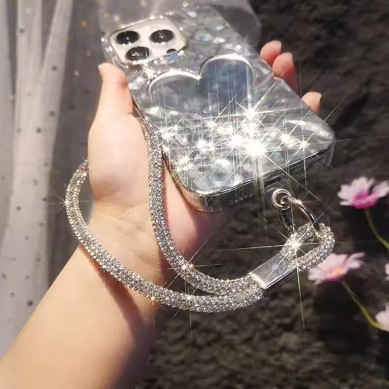 Crystal Glitter Phone Lanyard, Wrist Strap Keychain, Anti Lost Rope for iPhone 16 Samsung, Universal Bling Hanging Cord