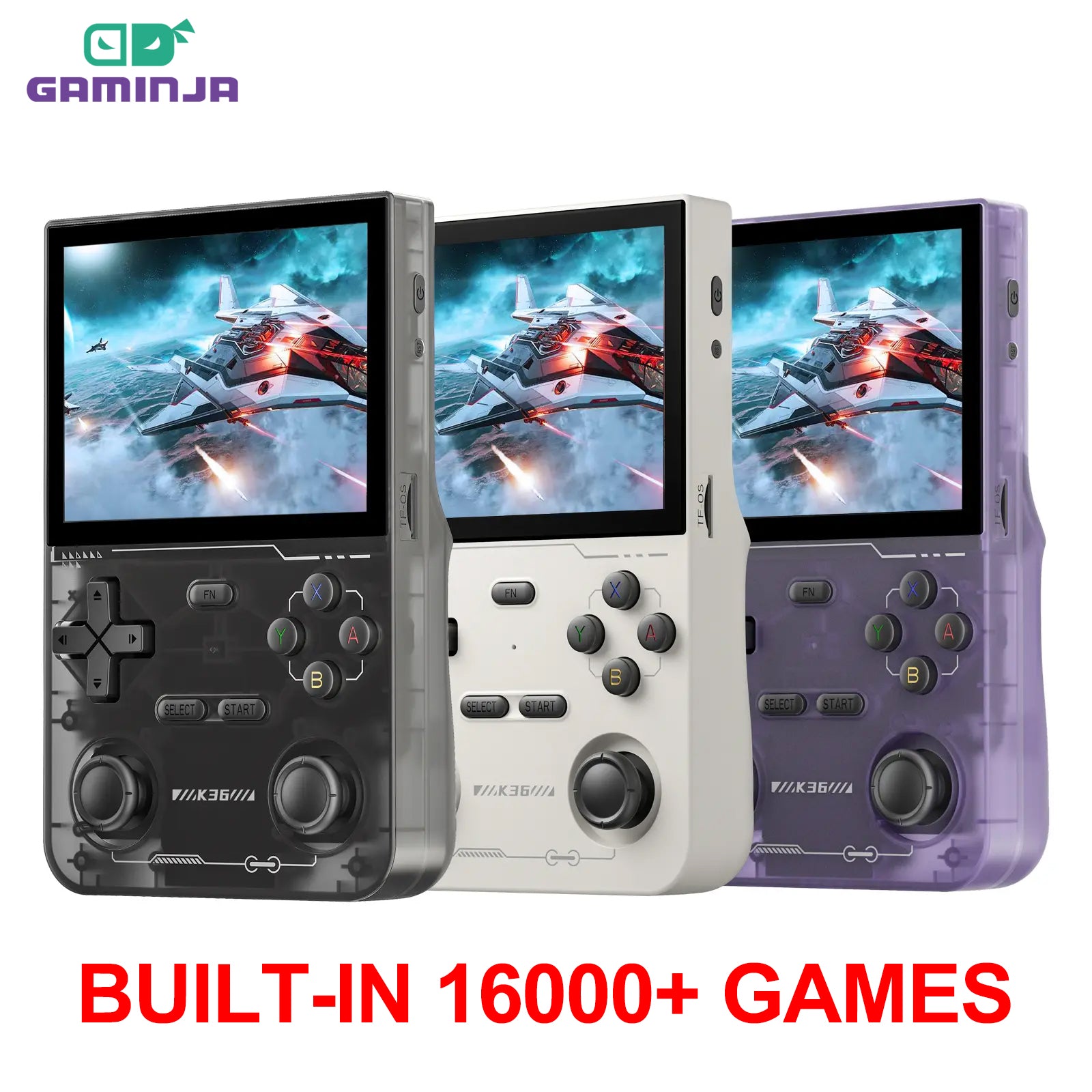 GAMINJA K36 3.5Inch IPS Screen Handheld Game Console, 64GB Memory Preloaded Classic Games, Portable Open Source
