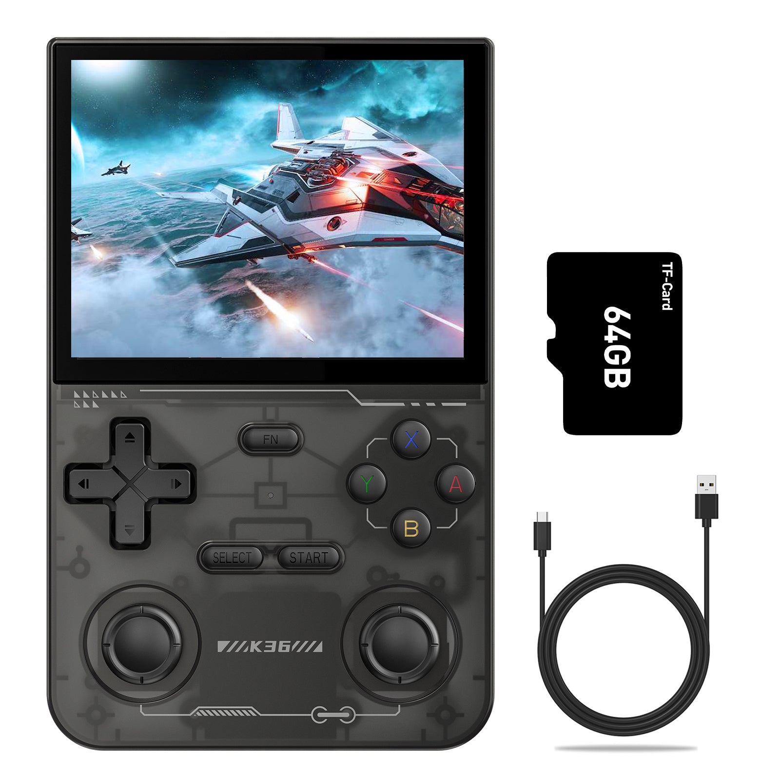 GAMINJA K36 3.5Inch IPS Screen Handheld Game Console, 64GB Memory Preloaded Classic Games, Portable Open Source