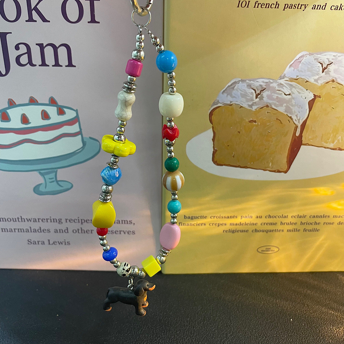 Colorful Summer Beaded Phone Chain, Sausage Dog Bag Pendant, Phone Case Hanging Rope for Girls