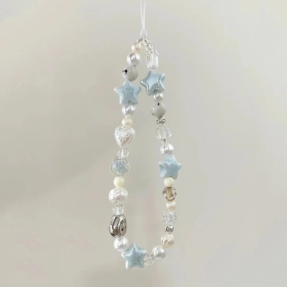 Korean Star Pearl Beaded Phone Chain, Summer Handmade Phone Strap, Hanging Cord Mobile Lanyard Jewelry Gift