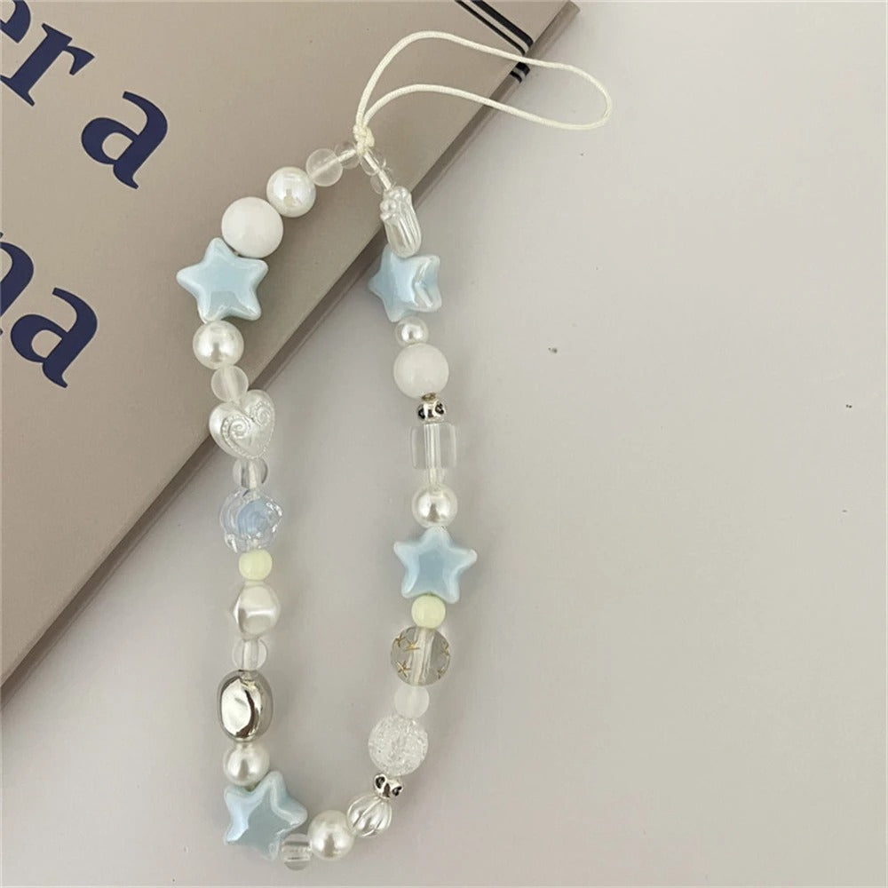 Korean Star Pearl Beaded Phone Chain, Summer Handmade Phone Strap, Hanging Cord Mobile Lanyard Jewelry Gift