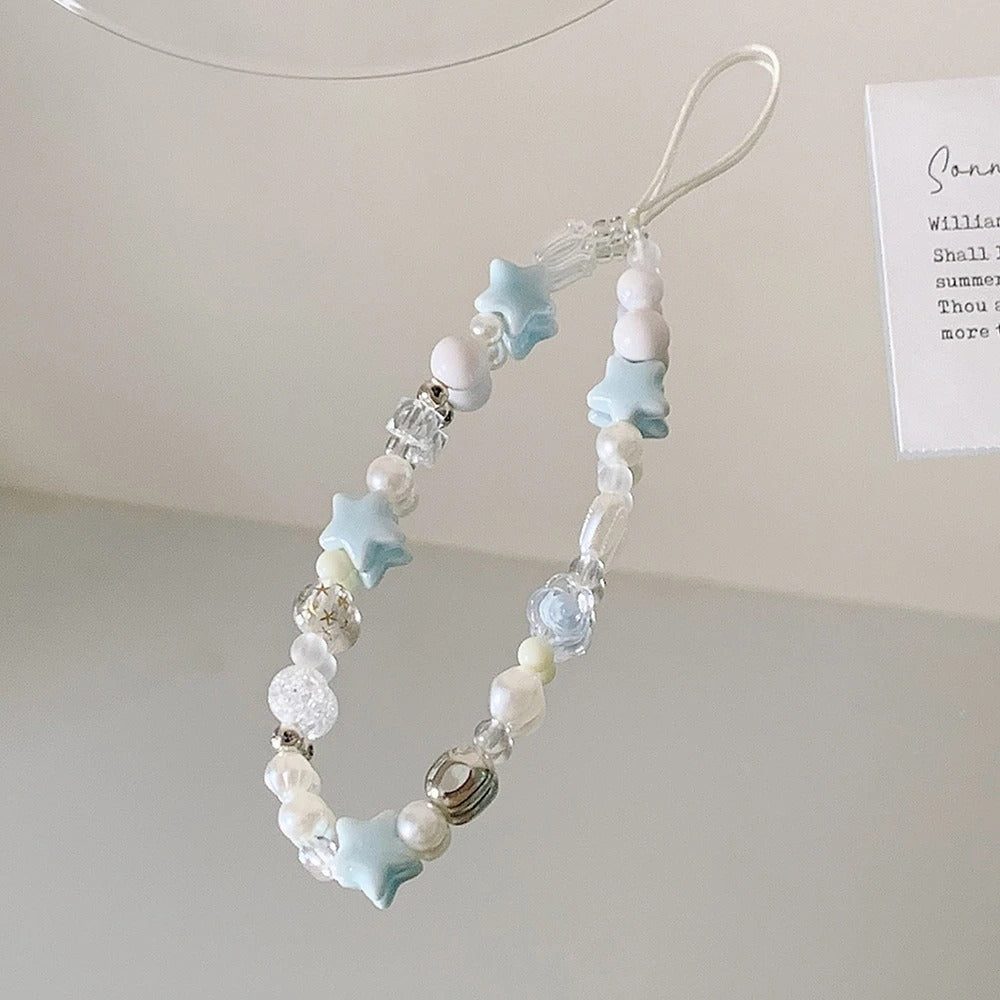 Korean Star Pearl Beaded Phone Chain, Summer Handmade Phone Strap, Hanging Cord Mobile Lanyard Jewelry Gift