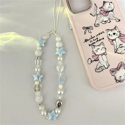 Korean Star Pearl Beaded Phone Chain, Summer Handmade Phone Strap, Hanging Cord Mobile Lanyard Jewelry Gift