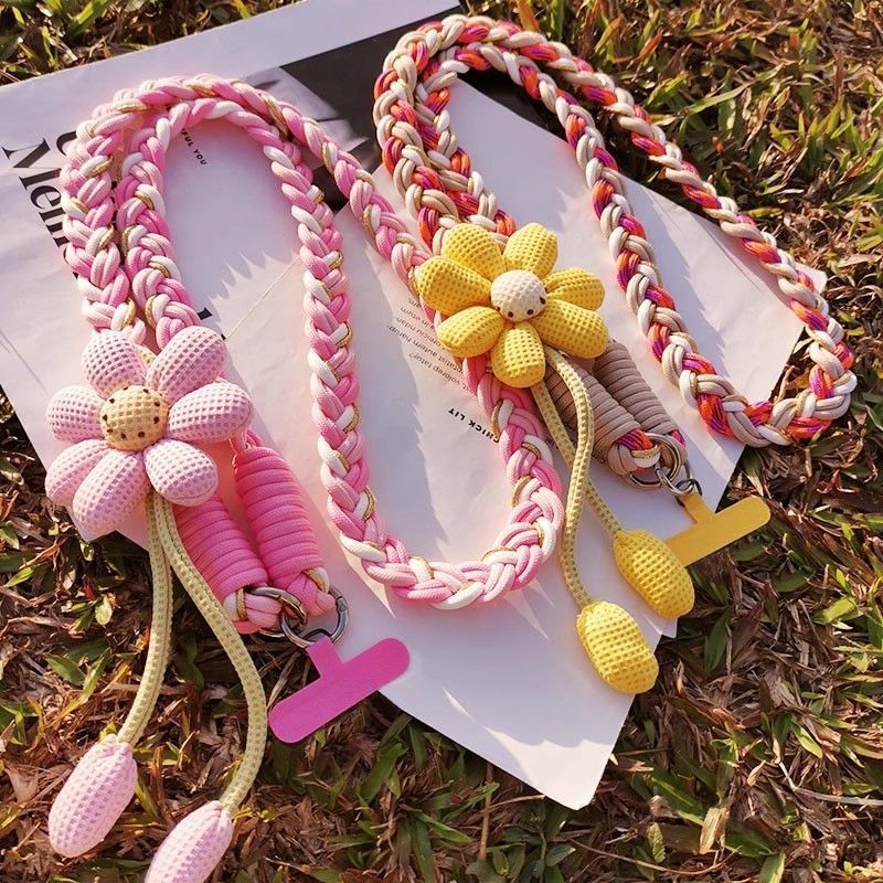 Women Mobile Phone Lanyard Crossbody Can Carry Long Flower Braided Rope Universal Versatile Conveni 1