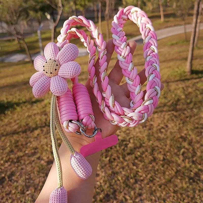 Women Mobile Phone Lanyard Crossbody Can Carry Long Flower Braided Rope Universal Versatile Conveni 2