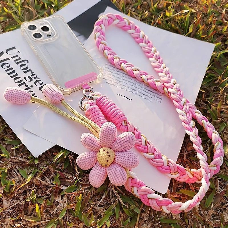 Women Mobile Phone Lanyard Crossbody Can Carry Long Flower Braided Rope Universal Versatile Conveni 3