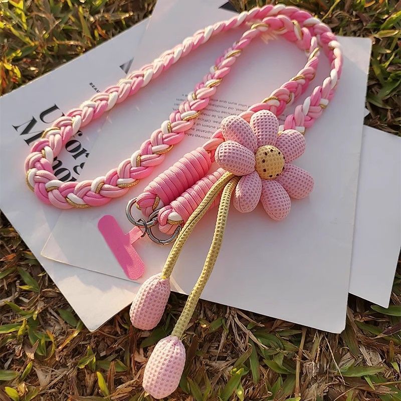 Women Mobile Phone Lanyard Crossbody Can Carry Long Flower Braided Rope Universal Versatile Conveni 9