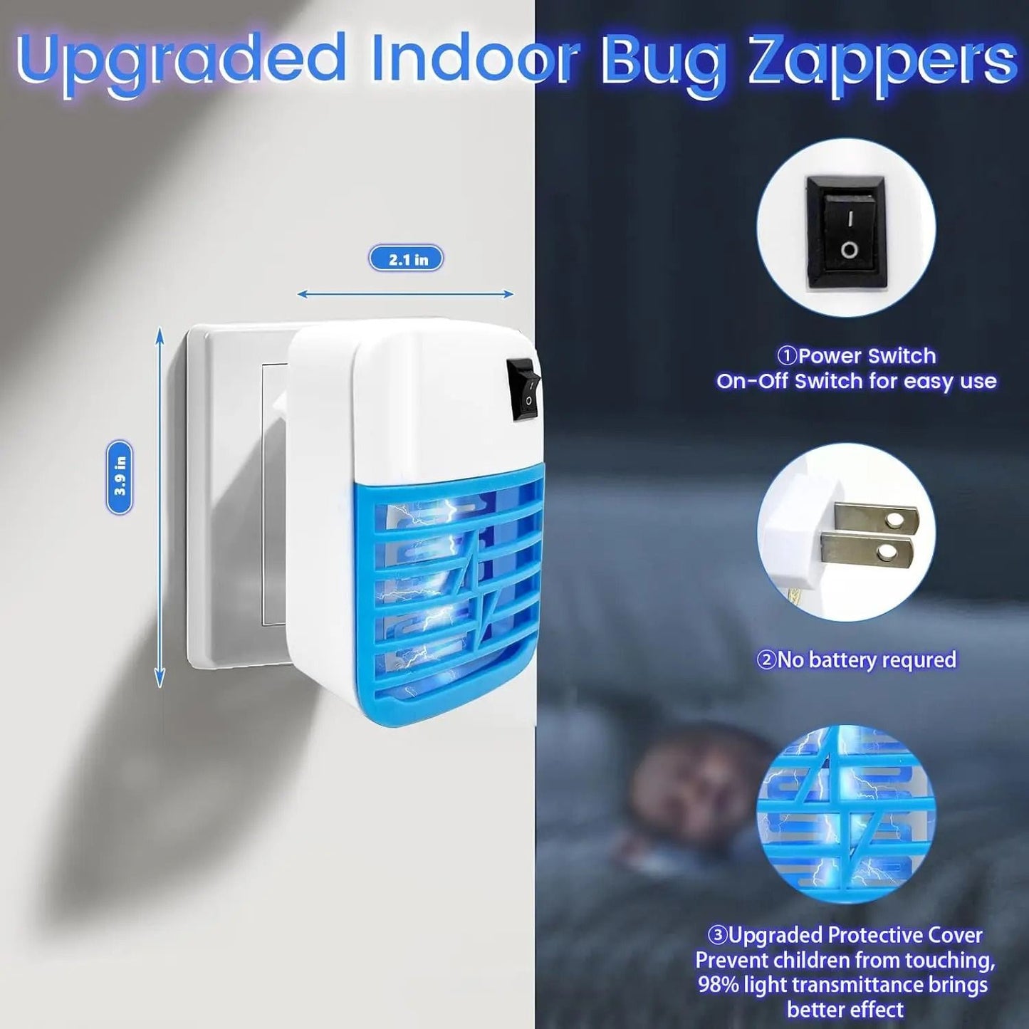 Electric Indoor Bug Zapper LED Lamp Plug In Insect Trap 4