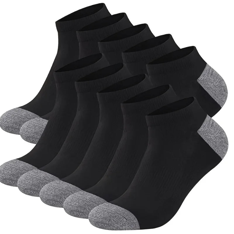 10 Pairs Mens Color Block Boat Socks Fashion Breathable Comfy Low Cut Ankle Socks For Sports Casual 1