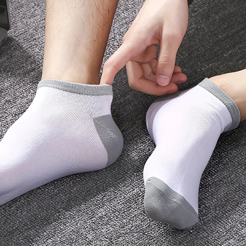 10 Pairs Mens Color Block Boat Socks Fashion Breathable Comfy Low Cut Ankle Socks For Sports Casual 3