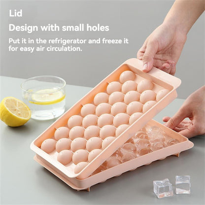 3D Round Ice Cube Tray With Lid Ice Ball Maker, Compartment Ice Cube Model Box for Homemade Ice Cream, Cocktails