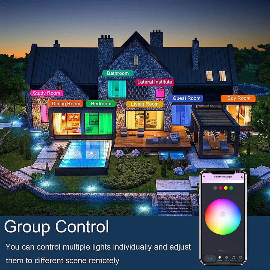 Tuya Smart WiFi BLE LED Ceiling Light, 24W RGBCW Round Lamp, Alexa Voice Control, 16M Colors, Indoor Lighting