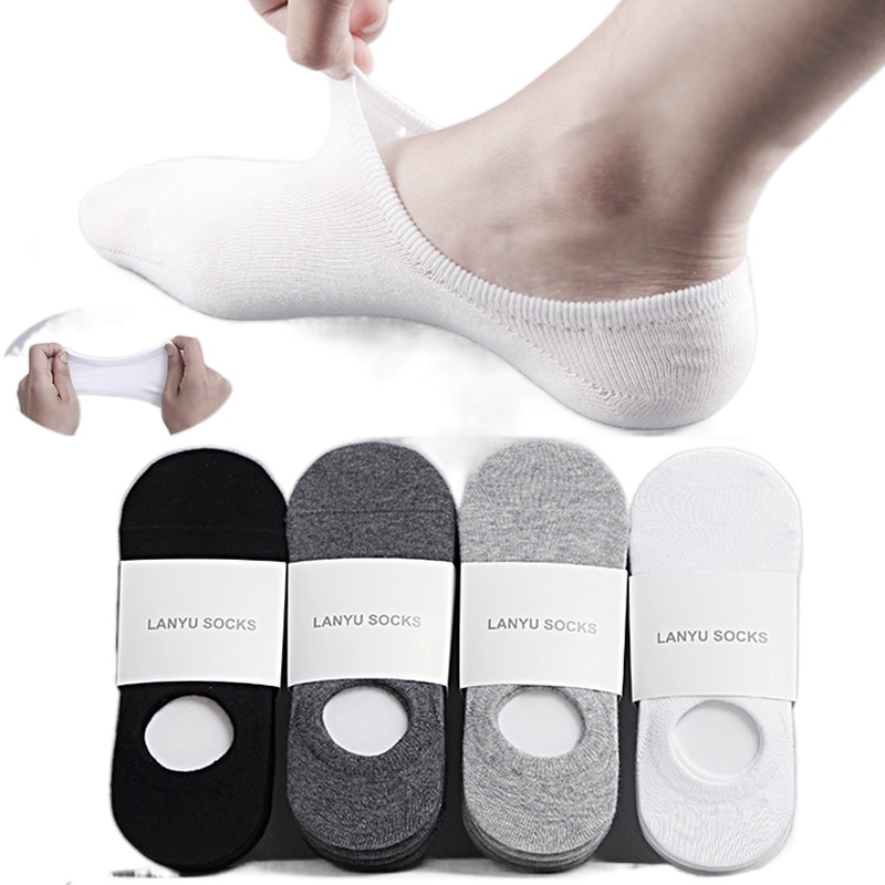 5Pair Lot Of Fashion Happy Mens Boat Socks Silicone Grip Invisible Cotton Ankle Socks 5