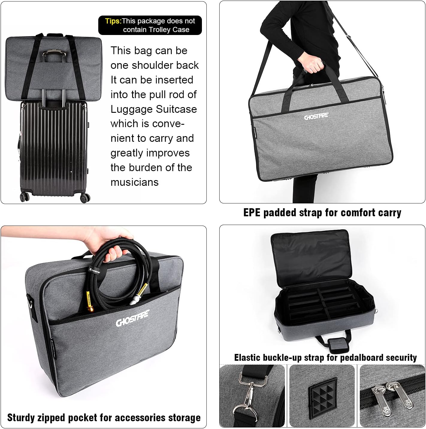 Ghost Fire Aluminum Alloy Super Light Portable Guitar Pedal Board Multiple Sizes Effect Pedalboard  5