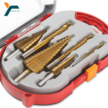 6Pcs Titanium Step Drill Bit Set, High-Speed Steel Milling Cutter for Woodworking, Metal, and Core Hole Opening