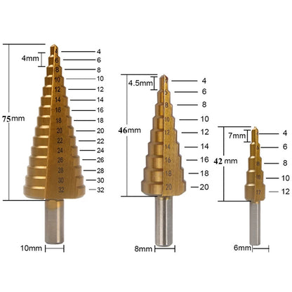 6Pcs Titanium Step Drill Bit Set, High-Speed Steel Milling Cutter for Woodworking, Metal, and Core Hole Opening