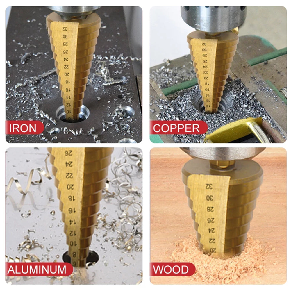 6Pcs Titanium Step Drill Bit Set, High-Speed Steel Milling Cutter for Woodworking, Metal, and Core Hole Opening