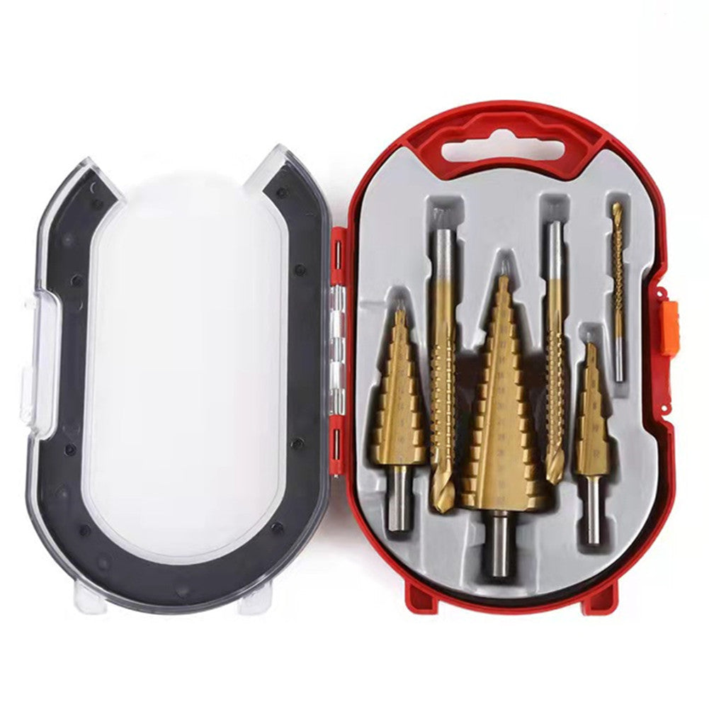 6Pcs Titanium Step Drill Bit Set, High-Speed Steel Milling Cutter for Woodworking, Metal, and Core Hole Opening