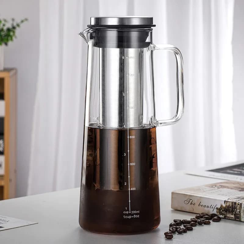 Leeseph Airtight Cold Brew Iced Coffee Maker and Tea Infuser, Glass Carafe with Stainless Steel Filter