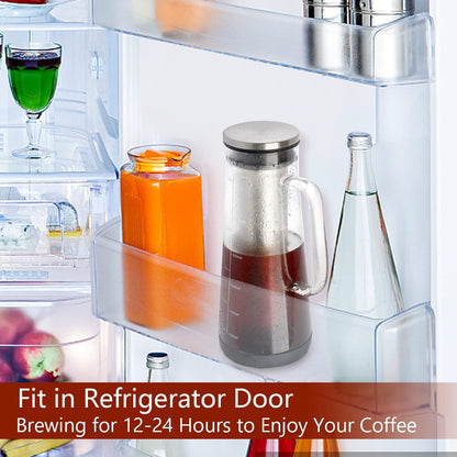 Leeseph Airtight Cold Brew Iced Coffee Maker and Tea Infuser, Glass Carafe with Stainless Steel Filter