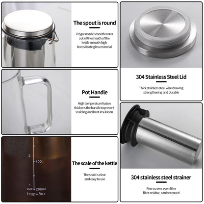 Leeseph Airtight Cold Brew Iced Coffee Maker and Tea Infuser, Glass Carafe with Stainless Steel Filter