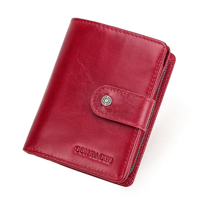 Genuine Leather RFID Wallet For Men Vintage Short Wallet With Coin Pocket Card Holders  Zipper Pock 6