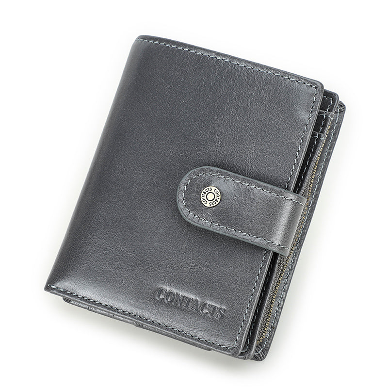 Genuine Leather RFID Wallet For Men Vintage Short Wallet With Coin Pocket Card Holders  Zipper Pock 7
