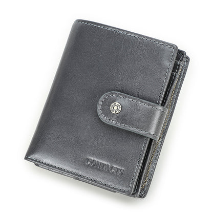 Genuine Leather RFID Wallet For Men Vintage Short Wallet With Coin Pocket Card Holders  Zipper Pock 7