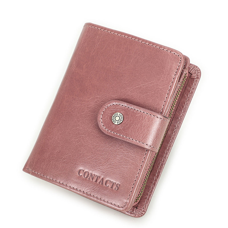 Genuine Leather RFID Wallet For Men Vintage Short Wallet With Coin Pocket Card Holders  Zipper Pock 8