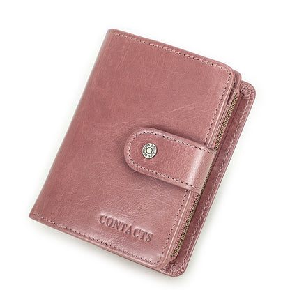Genuine Leather RFID Wallet For Men Vintage Short Wallet With Coin Pocket Card Holders  Zipper Pock 8