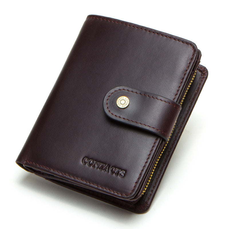 Genuine Leather RFID Wallet For Men Vintage Short Wallet With Coin Pocket Card Holders  Zipper Pock 10