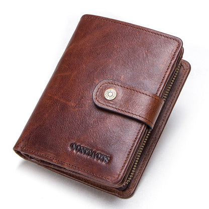 Genuine Leather RFID Wallet For Men Vintage Short Wallet With Coin Pocket Card Holders  Zipper Pock 11