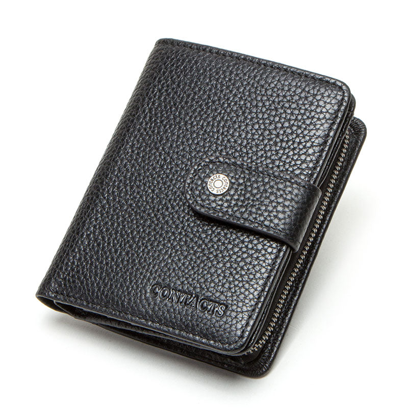 Genuine Leather RFID Wallet For Men Vintage Short Wallet With Coin Pocket Card Holders  Zipper Pock 9